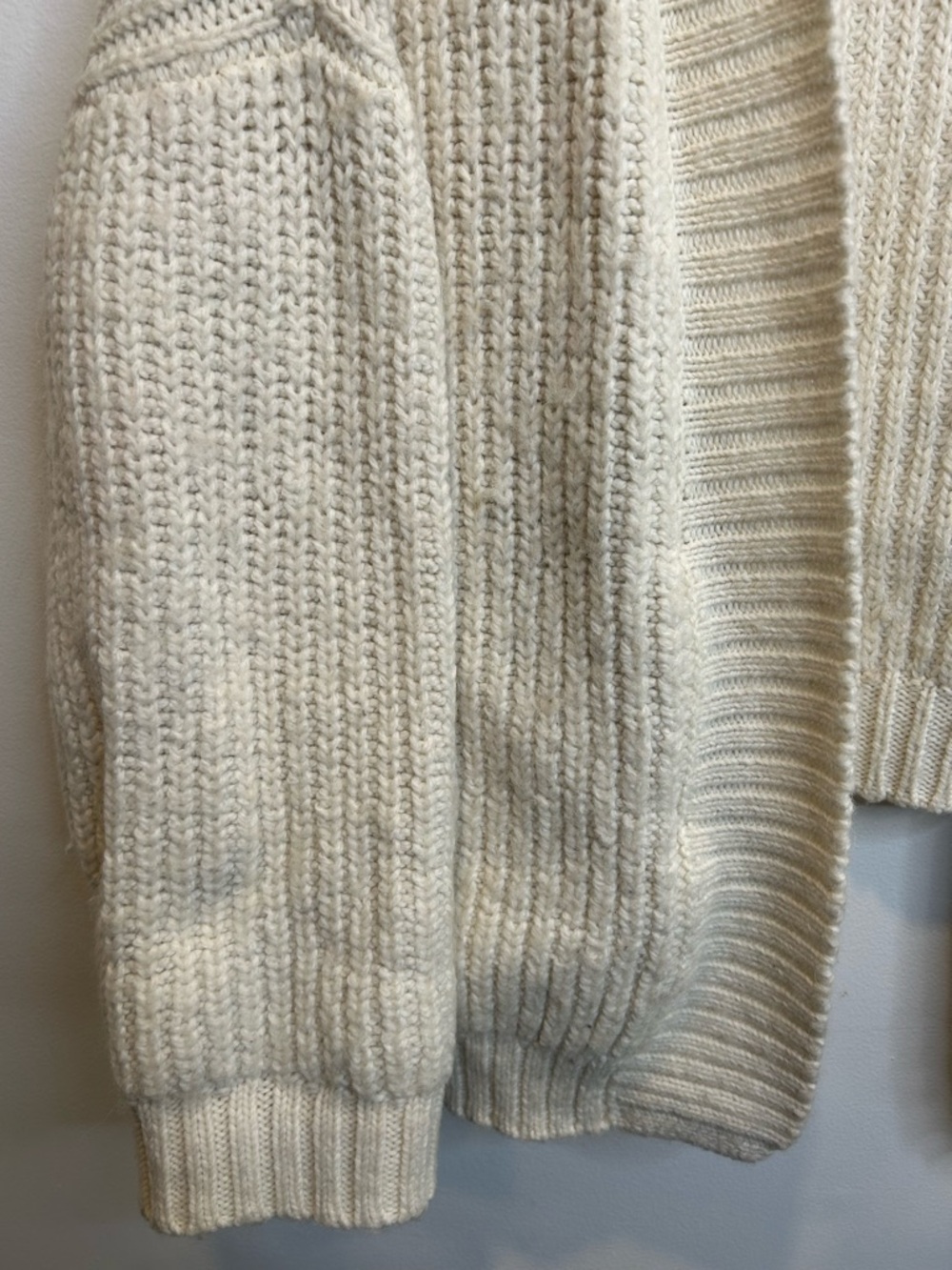 Roots Chunky Knit Open-Front Cardigan Wool Blend Cream - Picture 2 of 6